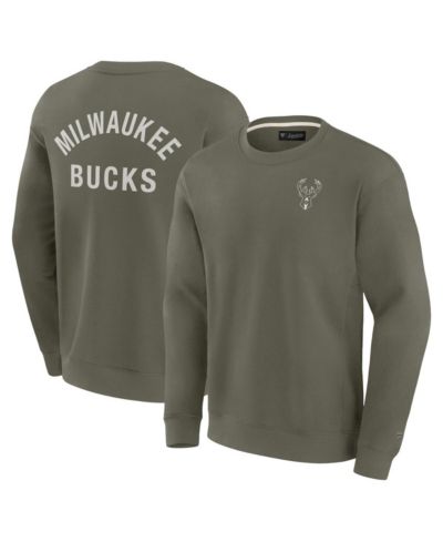 Унисекс свитшот Fanatics Signature Olive Milwaukee Bucks Super Soft Pullover Crew