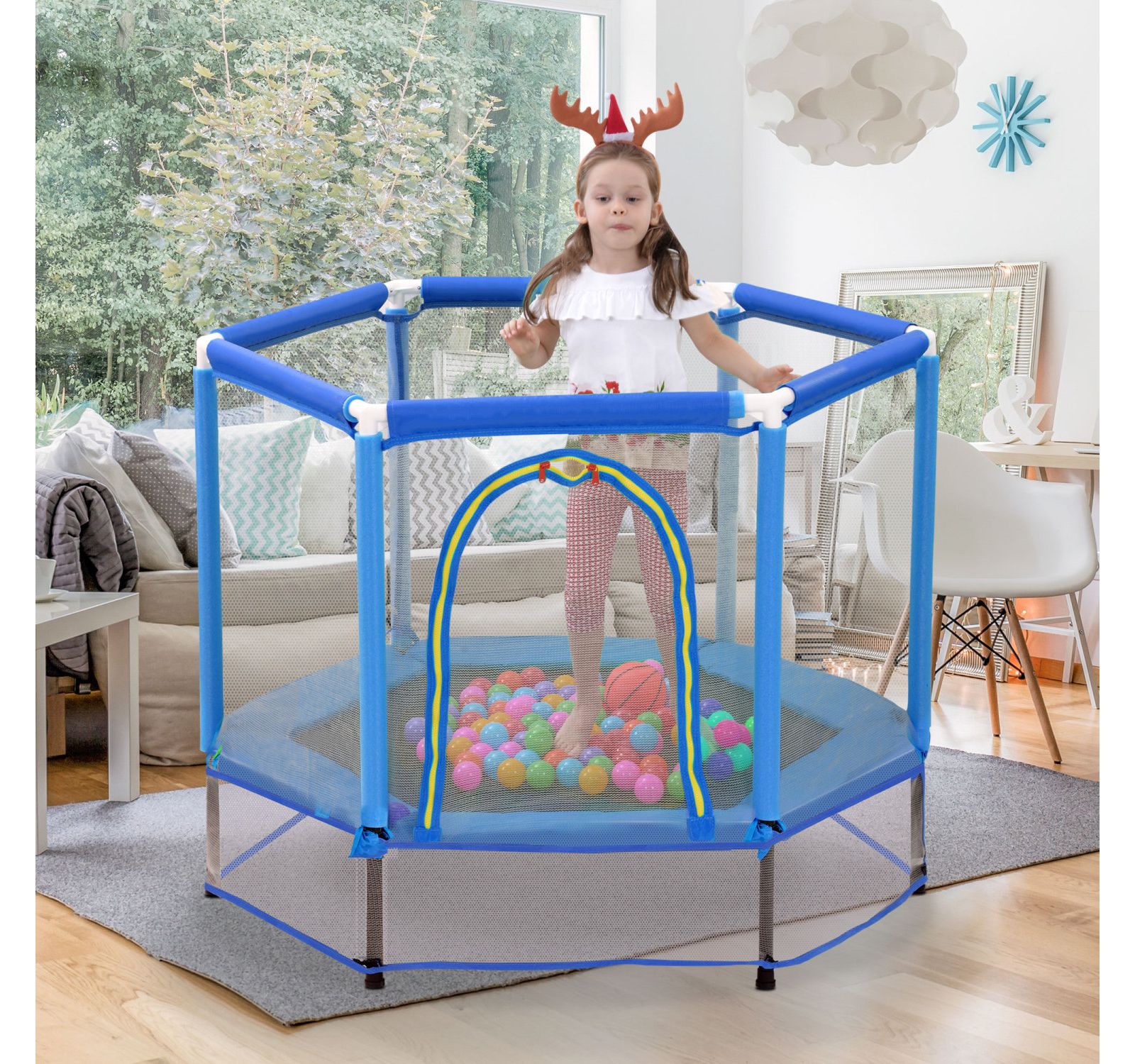 Streamdale 55'' Kids Trampoline with Safety Net and Balls Indoor/Outdoor Fun
