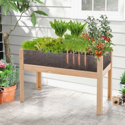 Costway Raised Wooden Garden Bed Elevated Planter Box Plant Terrarium with Drain Holes