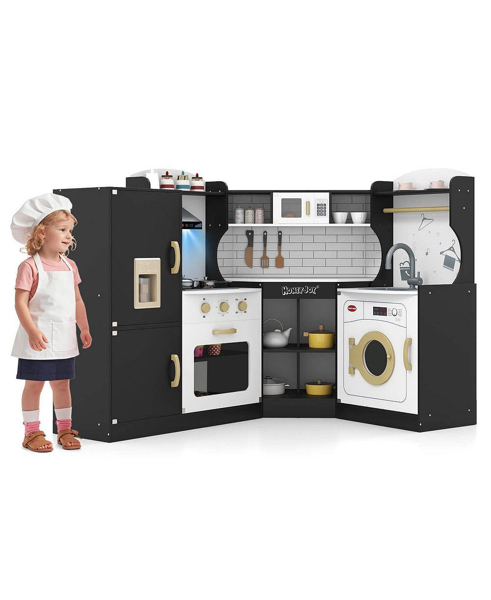 Costway Corner Play Kitchen with Working Ice Maker, 13-Piece Set, Ages 3+