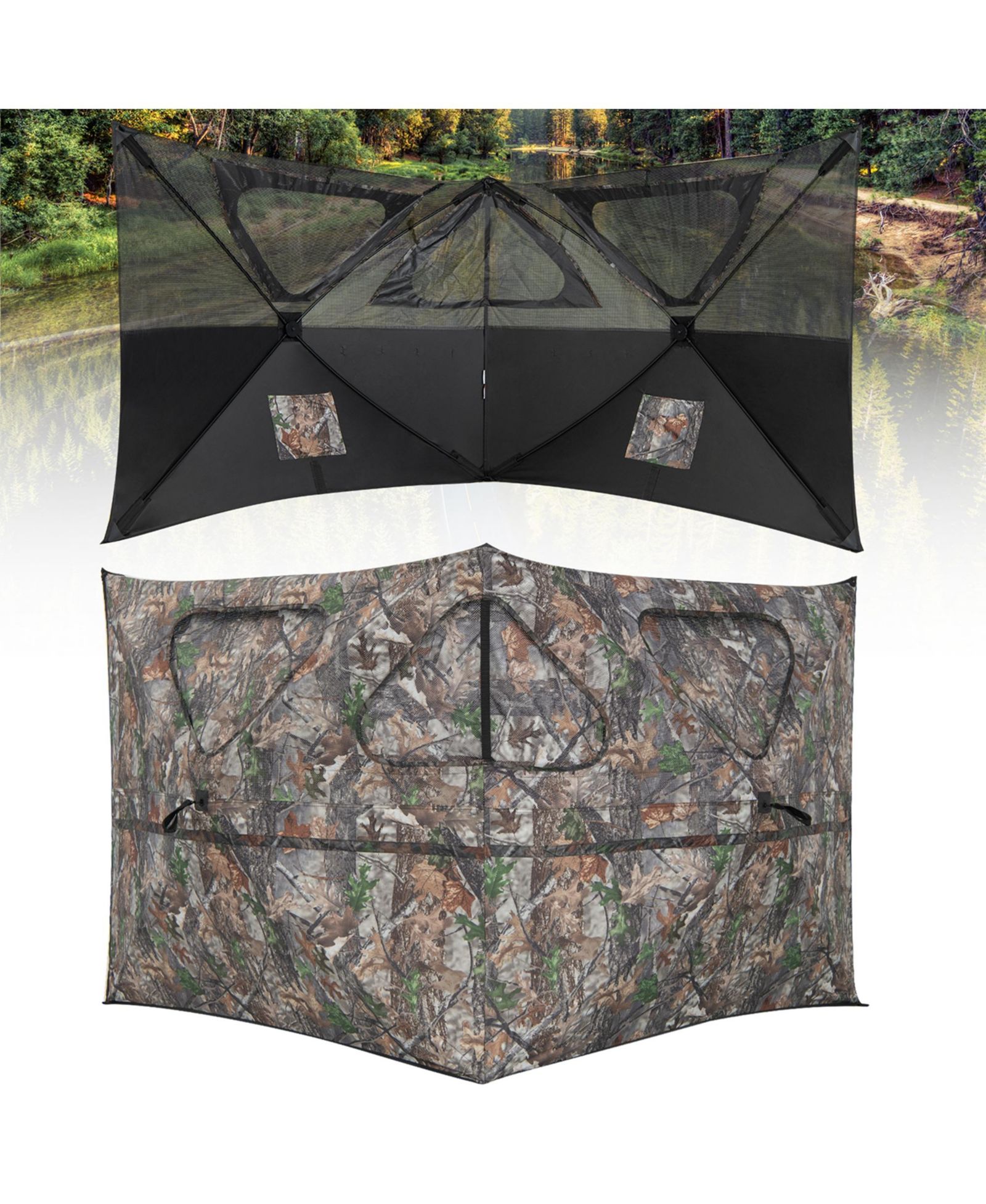 Turkey Hunting Ground Blind 2-Panel Pop Up Fence with 3 Shoot Through Ports