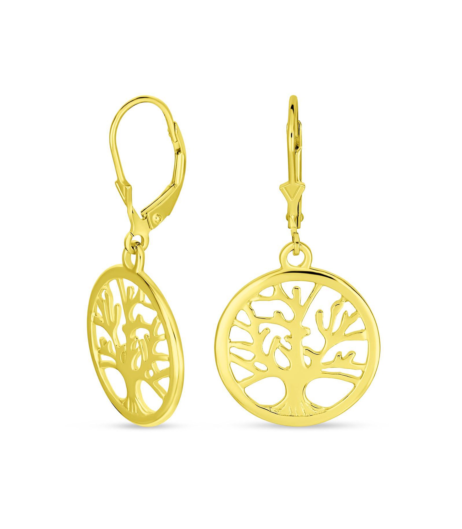Серьги-подвески Bling Jewelry Oval Disc Tree of Life, позолоченное стерлинговое серебро 14K Rose Gold