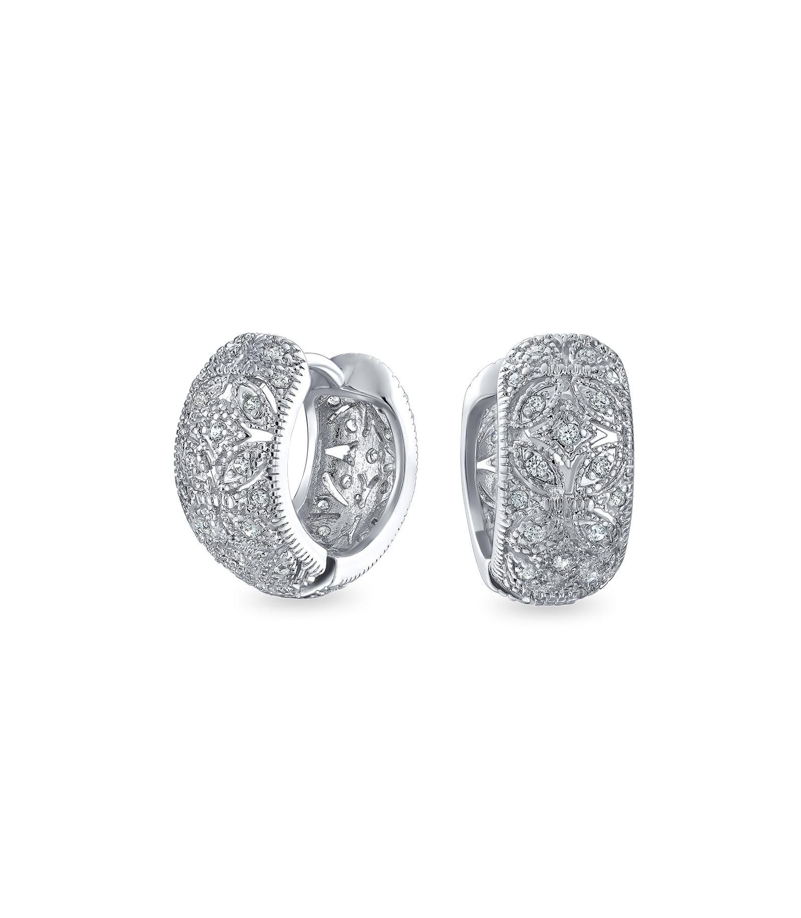 Bling Jewelry Серьги-кольца с цветочными акцентами CZ Gold Plated