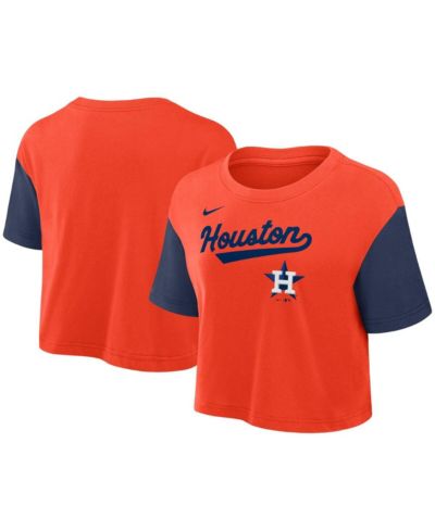 Nike женская укороченная футболка Houston Astros Script, оранжевая/темно-синяя