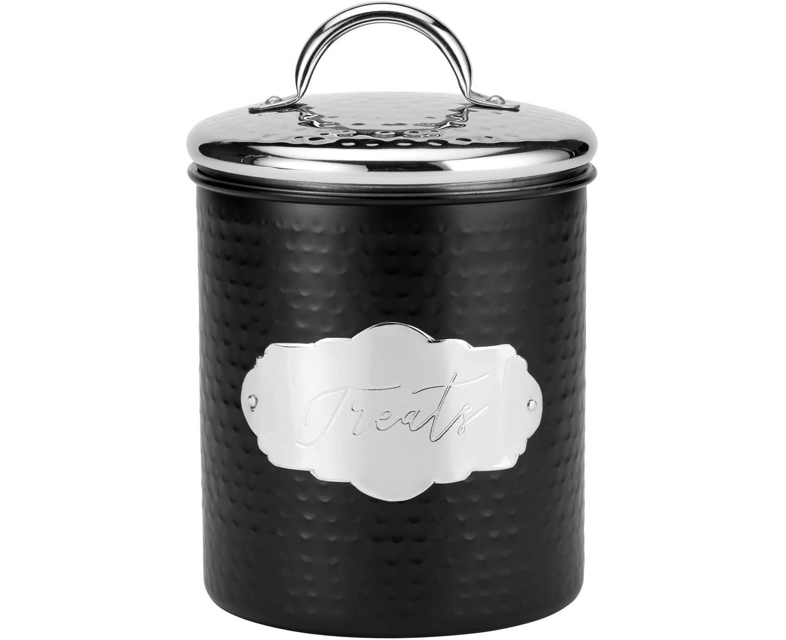 Металлическая банка для лакомств Amici Pet Cavalier 40 oz. черная с серебристой крышкой
