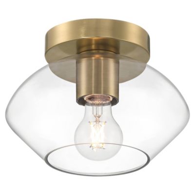 Possini Euro Design Gustin Modern Ceiling Light Semi Flush-Mount Fixture 8 3/4" Brass Clear Glass for Bedroom Kitchen Living Room