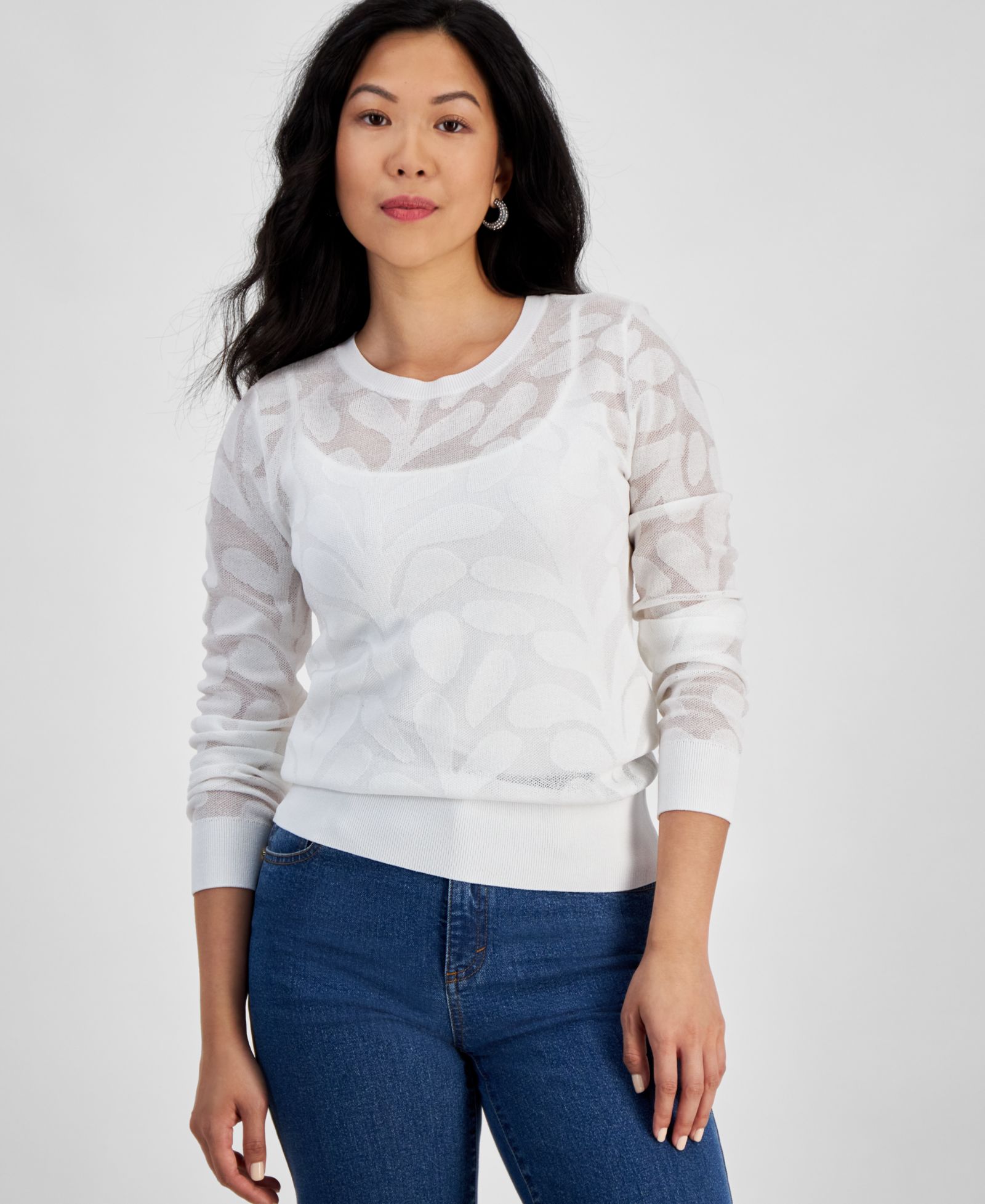 I.N.C. International Concepts Petite floral-jacquard лонгслив