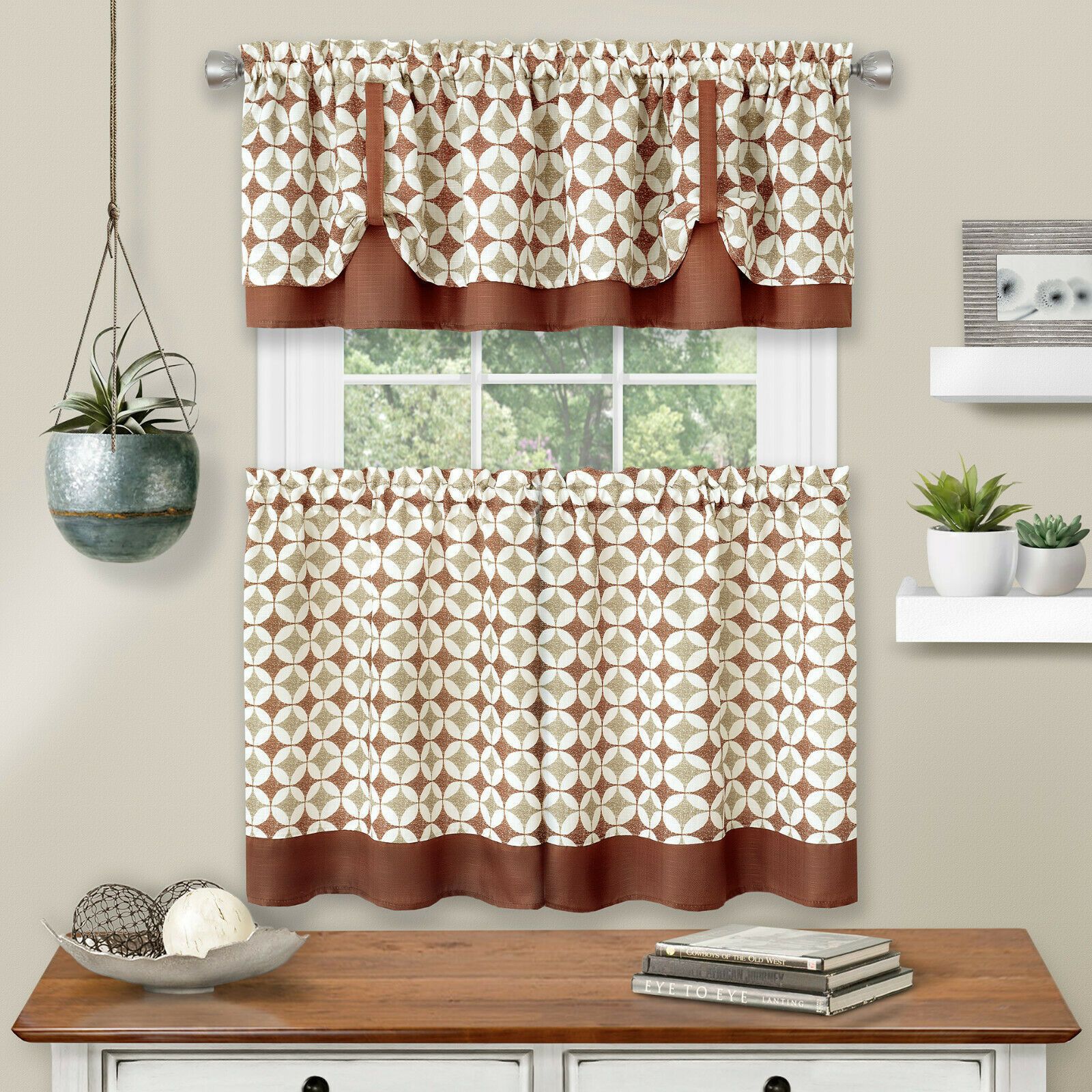 Набор штор Kate Aurora Modern Geo 3 Pc Kitchen Curtain Tier and Valance