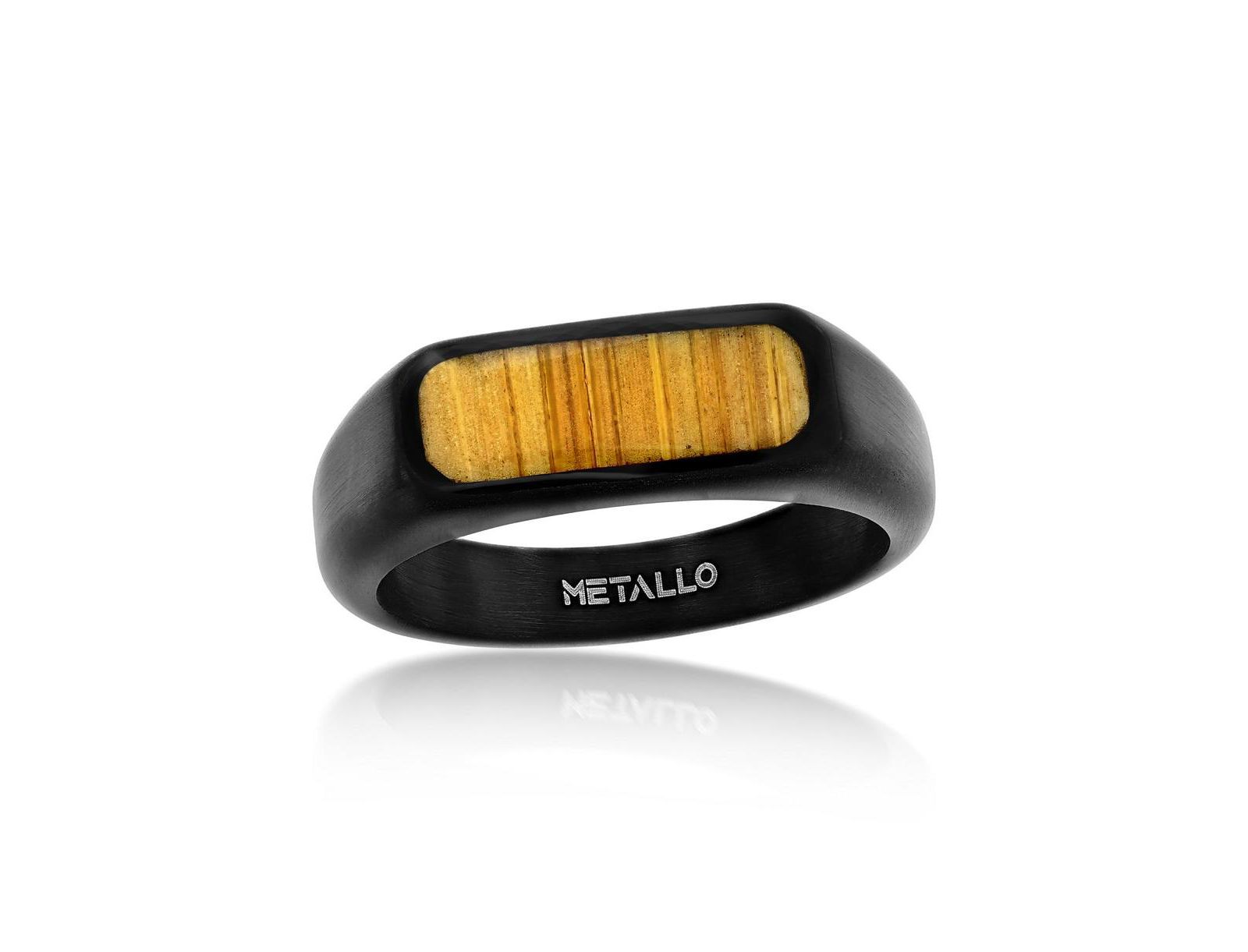 Metallo кольцо Rectangle Wood Inlay из черного покрытия Stainless Steel