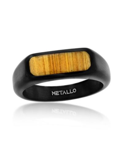 Metallo кольцо Rectangle Wood Inlay из черного покрытия Stainless Steel