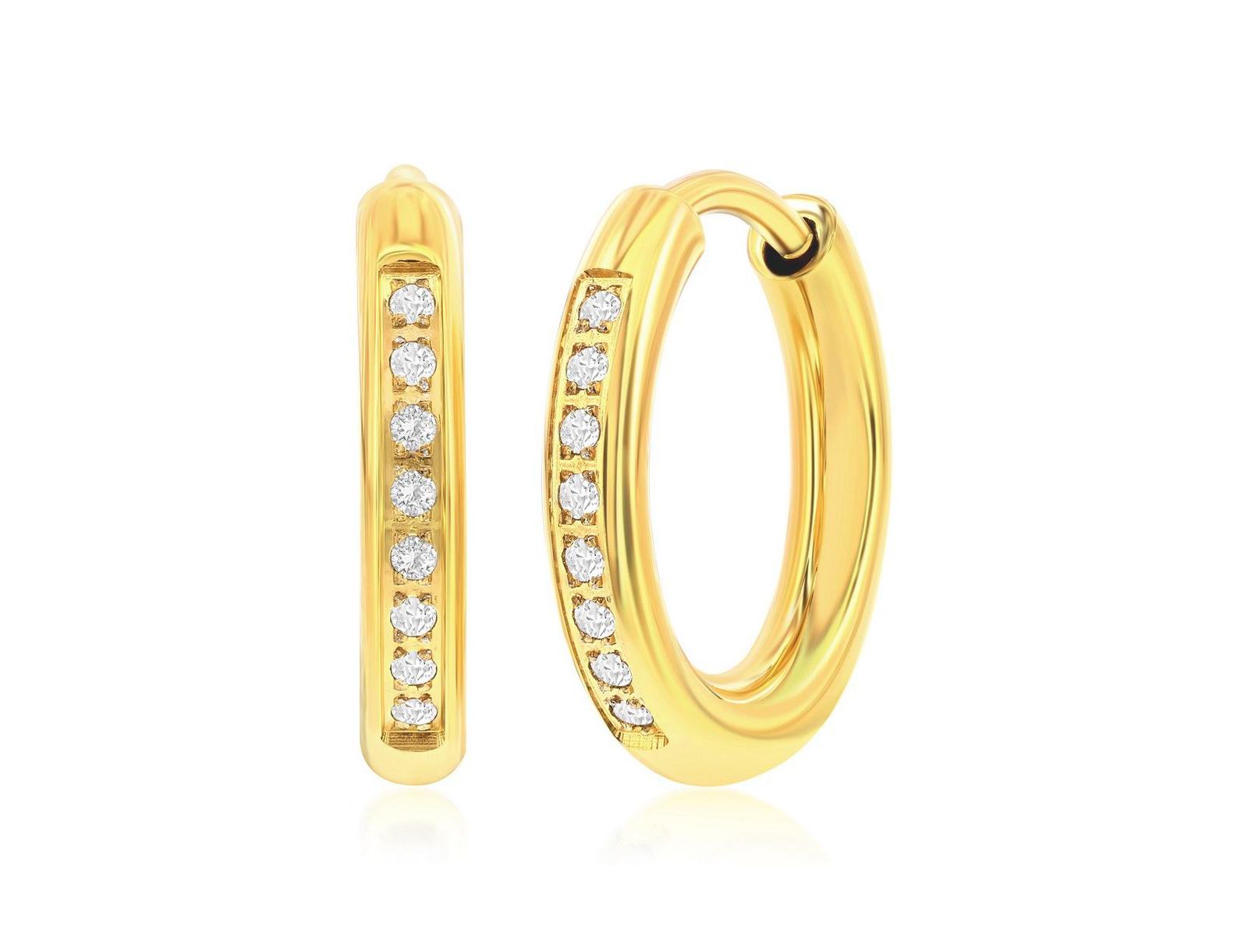 Серьги-кольца Metallo 15mm CZ Huggie из нержавеющей стали с золотым или черным напылением