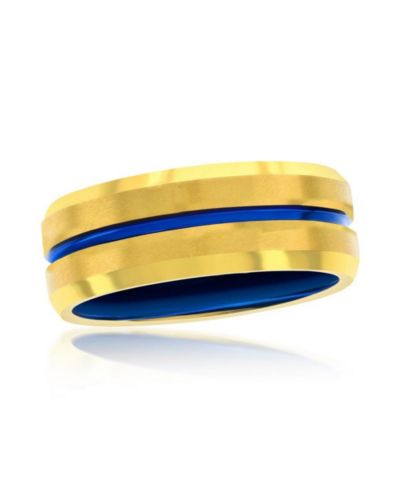 Вольфрамовое кольцо Metallo Gold & Blue Stripe - Matte & Polished