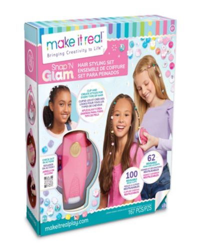 Make It Real Snap N' Glam Reusable Bead Clips 100-Piece Hair Styling Set, Ages 8+