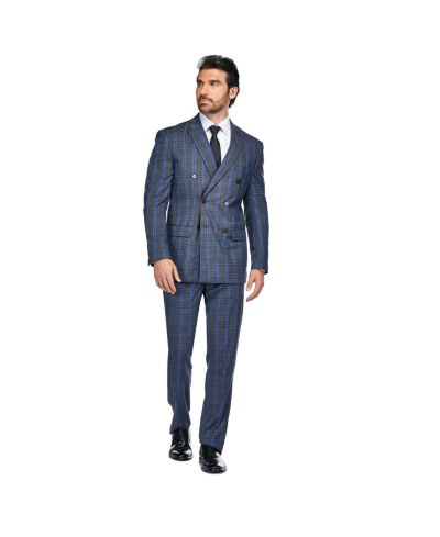 Gino Vitale Men's 2-Piece Double Breasted Checked Plaid Slim Fit Suit
