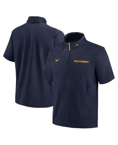 Мужское худи Nike Michigan Wolverines 2024 Sideline Coach, короткий рукав, на молнии, темно-синее