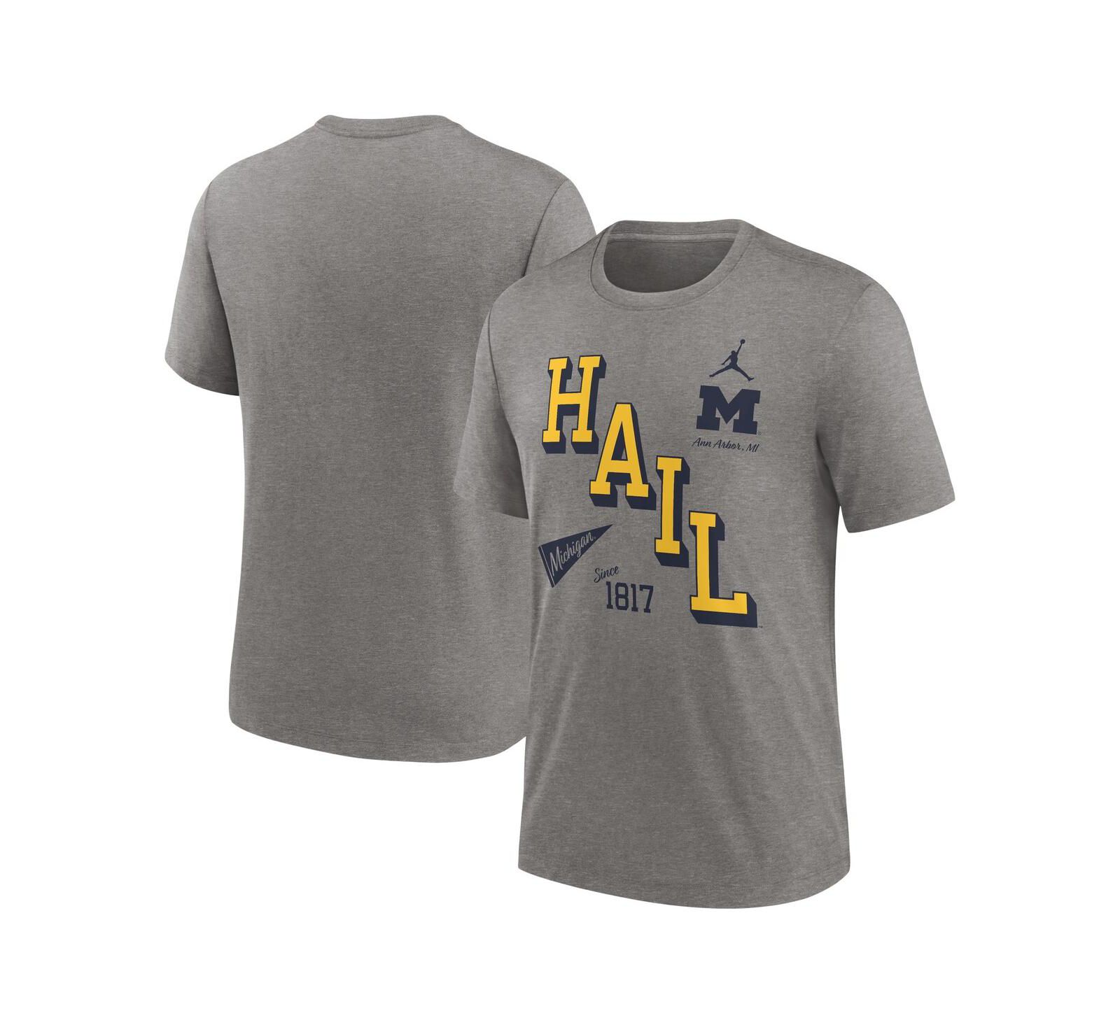 Мужская футболка Jordan Heather Gray Michigan Wolverines Blitz Roll Call Tri-Blend