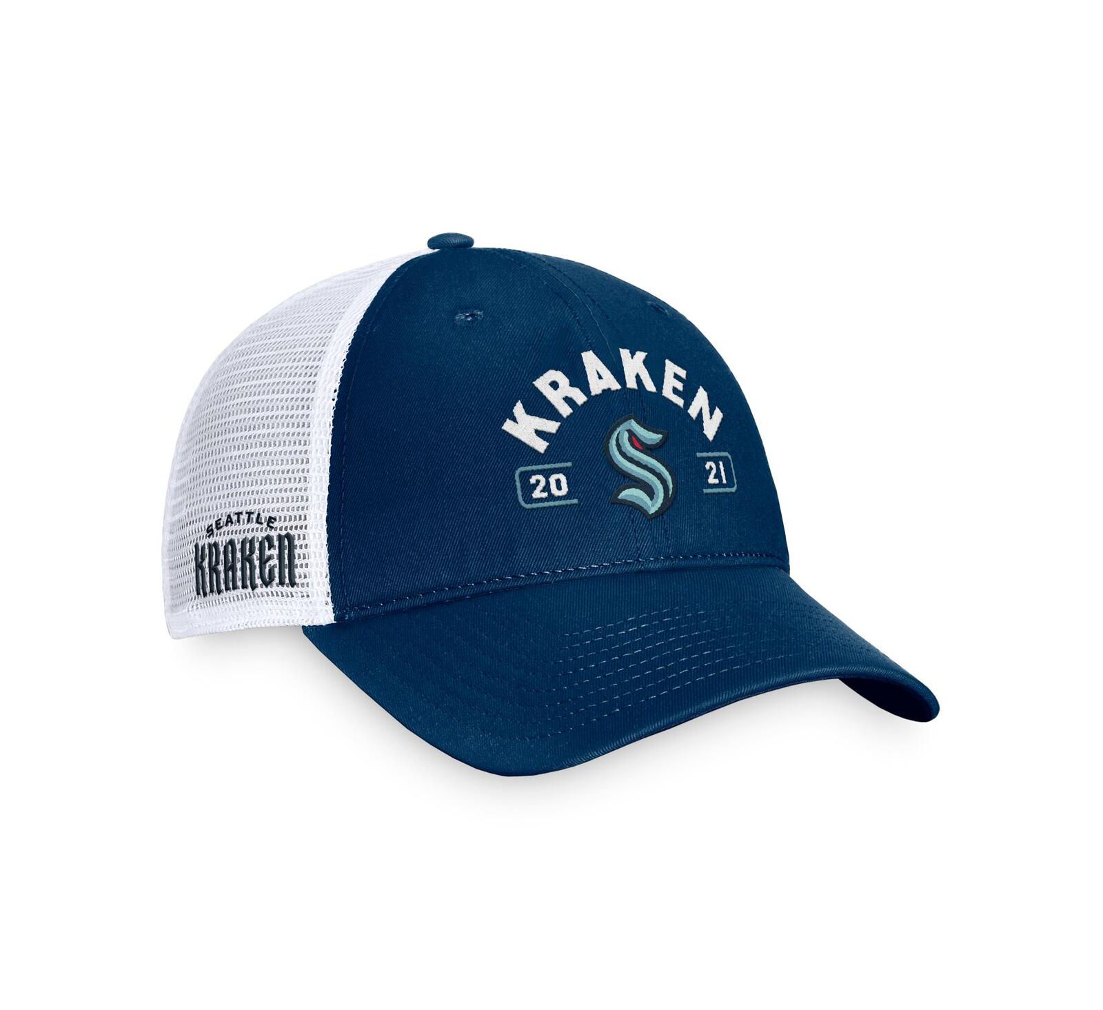 Мужская кепка Fanatics Men's Deep Sea Blue/White Seattle Kraken Free Kick Trucker Adjustable