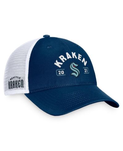 Мужская кепка Fanatics Men's Deep Sea Blue/White Seattle Kraken Free Kick Trucker Adjustable