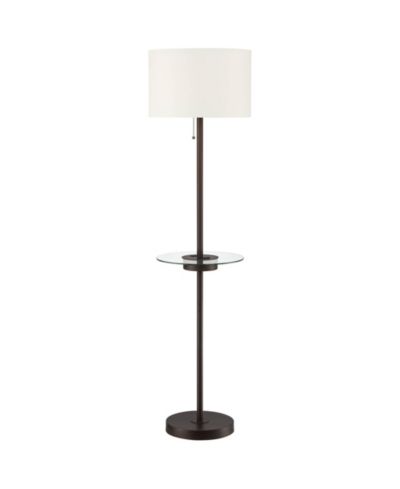 360 Lighting Caper Modern Floor Lamp with Tray Table 60 1/2" USB and AC Power Outlet Fabric Drum Shade for Living Room Office