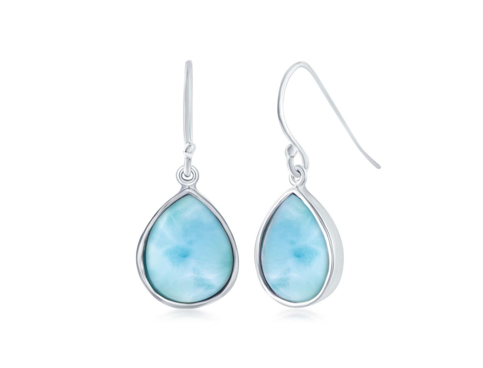 Caribbean Treasures Sterling Silver Teardrop Larimar Earrings