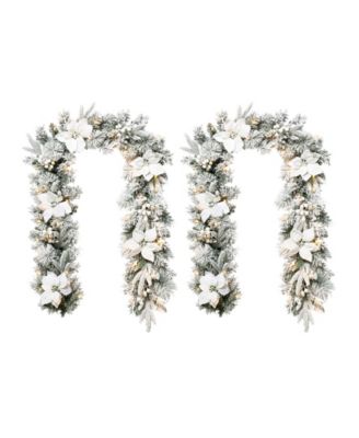 Рождественская гирлянда Glitzhome 6ft Pre Lit Greenery Pine White Poinsettia с 50 теплыми белыми огнями