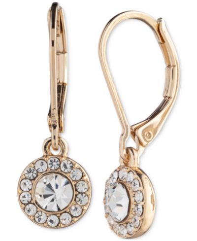 Серьги-подвески Lauren Ralph Lauren Gold-Tone Crystal Halo Leverback Drop Earrings