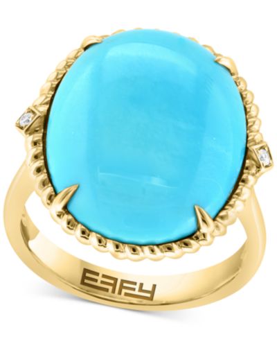 Кольцо EFFY® Turquoise & Diamond Accent Rope Frame 14k Gold