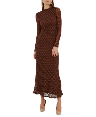 Bardot Women's Ola High-Neck Long-Sleeve Floral-Lace Dress