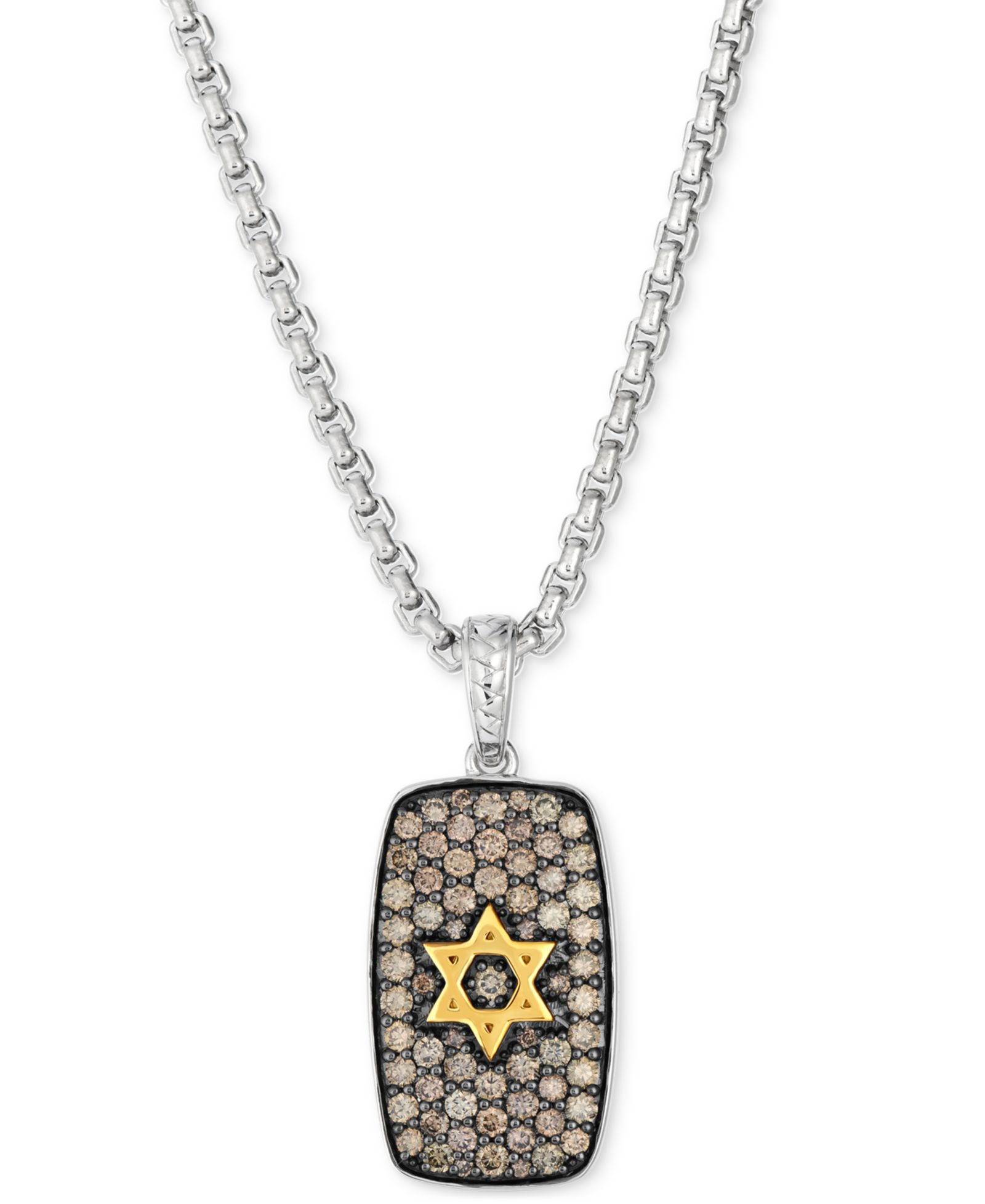 Мужской кулон Le Vian® Chocolate Diamond Star of David Dog Tag, 22", серебро и 14k Gold