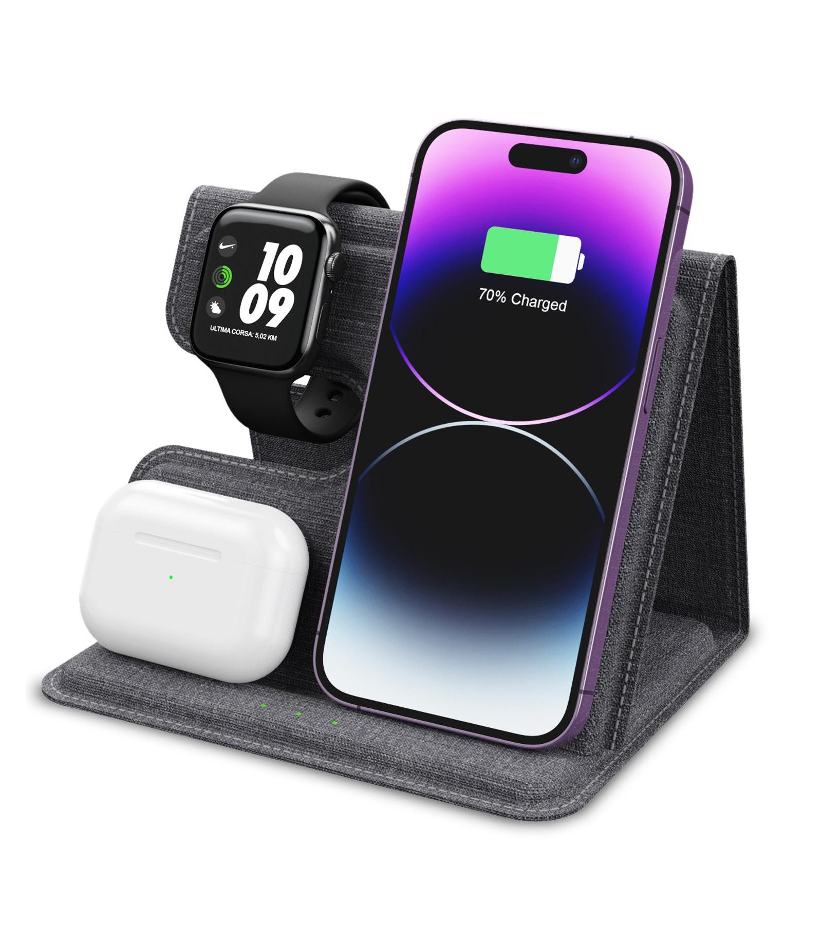 3-in-1 Leather 18W Wireless Charger - SmartPhone, Earbuds & SmartWatch