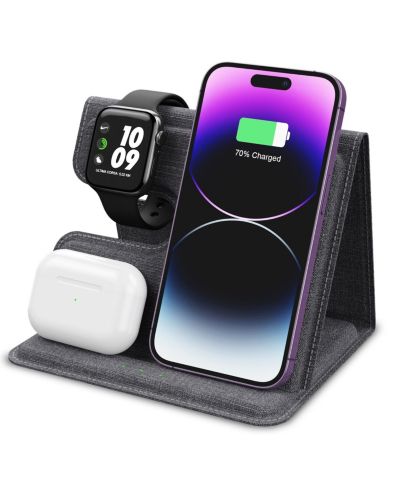 3-in-1 Leather 18W Wireless Charger - SmartPhone, Earbuds & SmartWatch