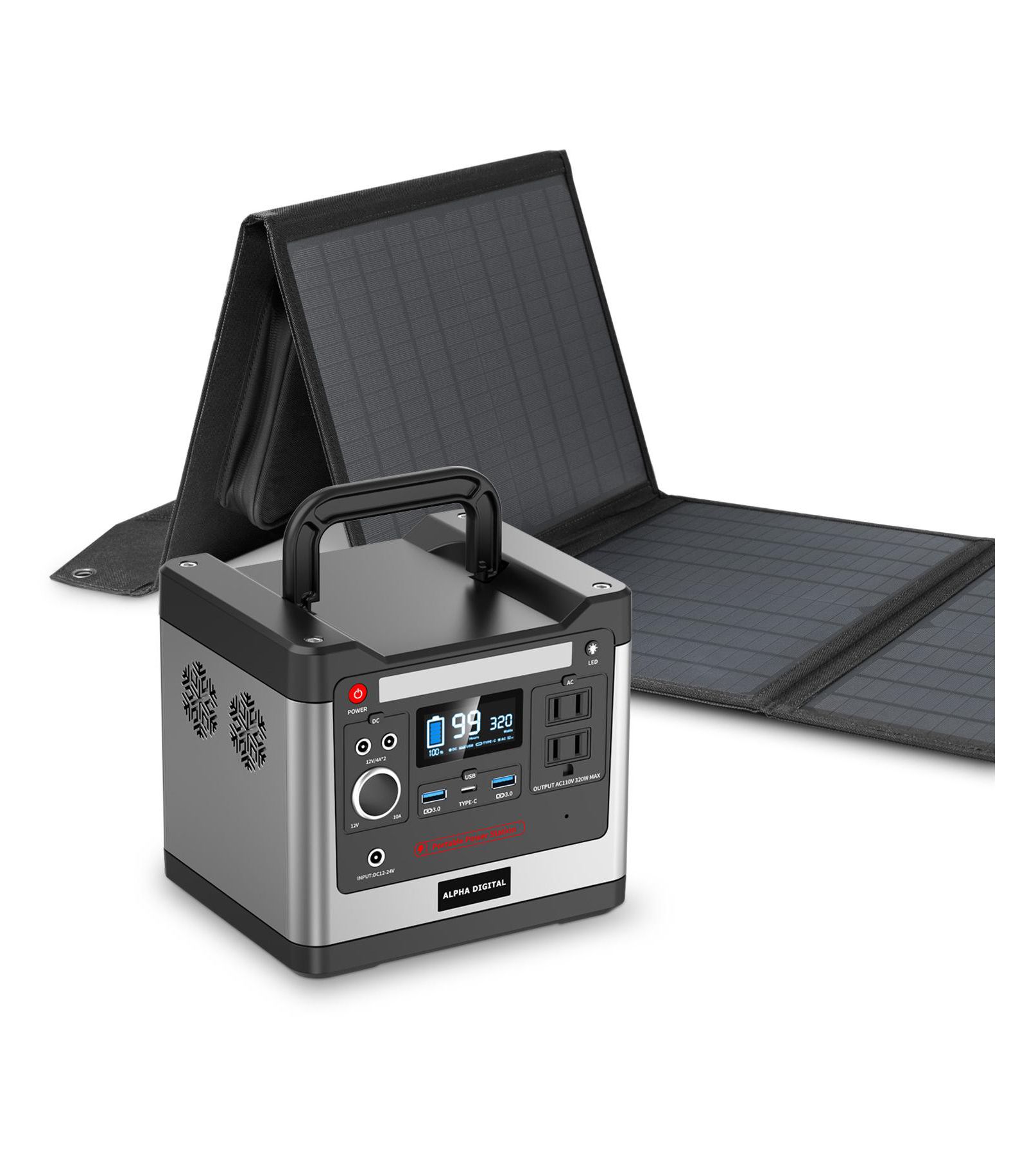 Portable Power Station: 320W, 298Wh/93120mAh & 40W Solar Panel - Combo