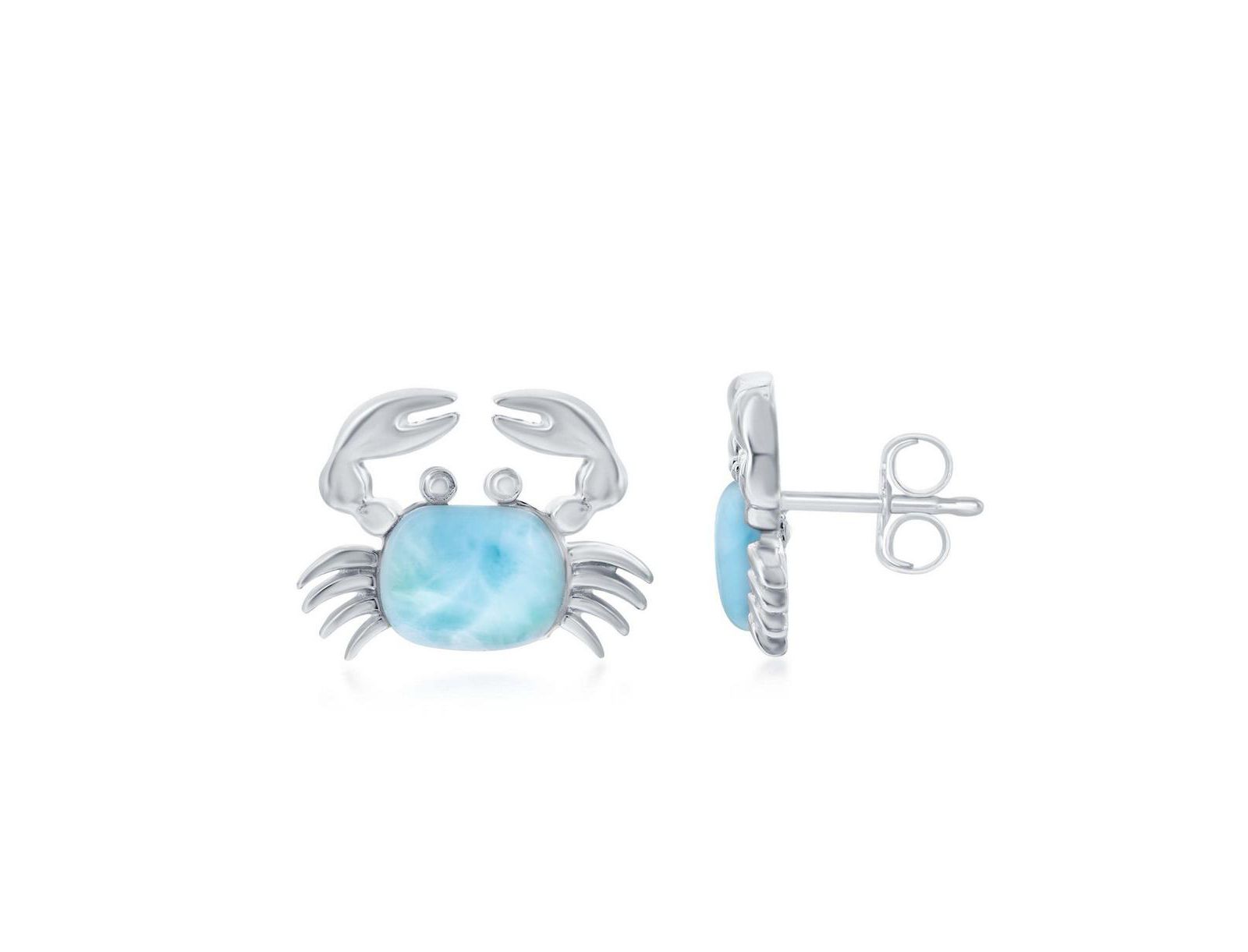 Caribbean Treasures Sterling Silver Larimar Crab Stud Earrings