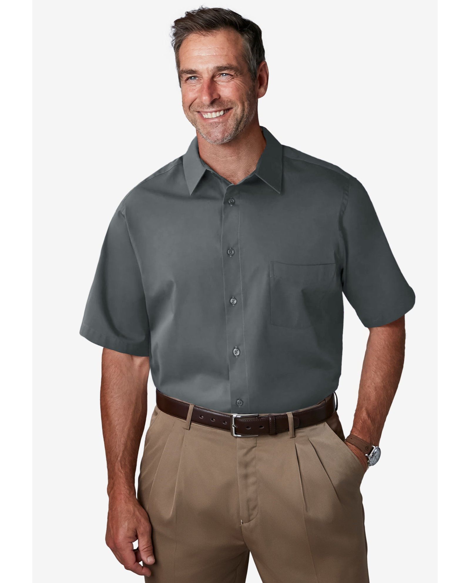 KingSize Мужской Wrinkle-Free Short-Sleeve Dress Shirt