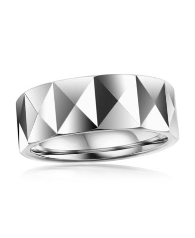 Metallo High Polished Square Faceted Tungsten Ring