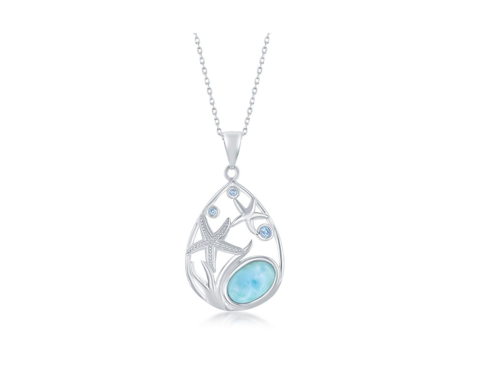 Подвеска Caribbean Treasures Sterling Silver Starfish Blue CZ и Larimar