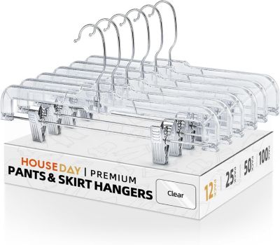 HOUSE DAY 14 inch Plastic Pant & Skirt Hangers with Adjustable Clips