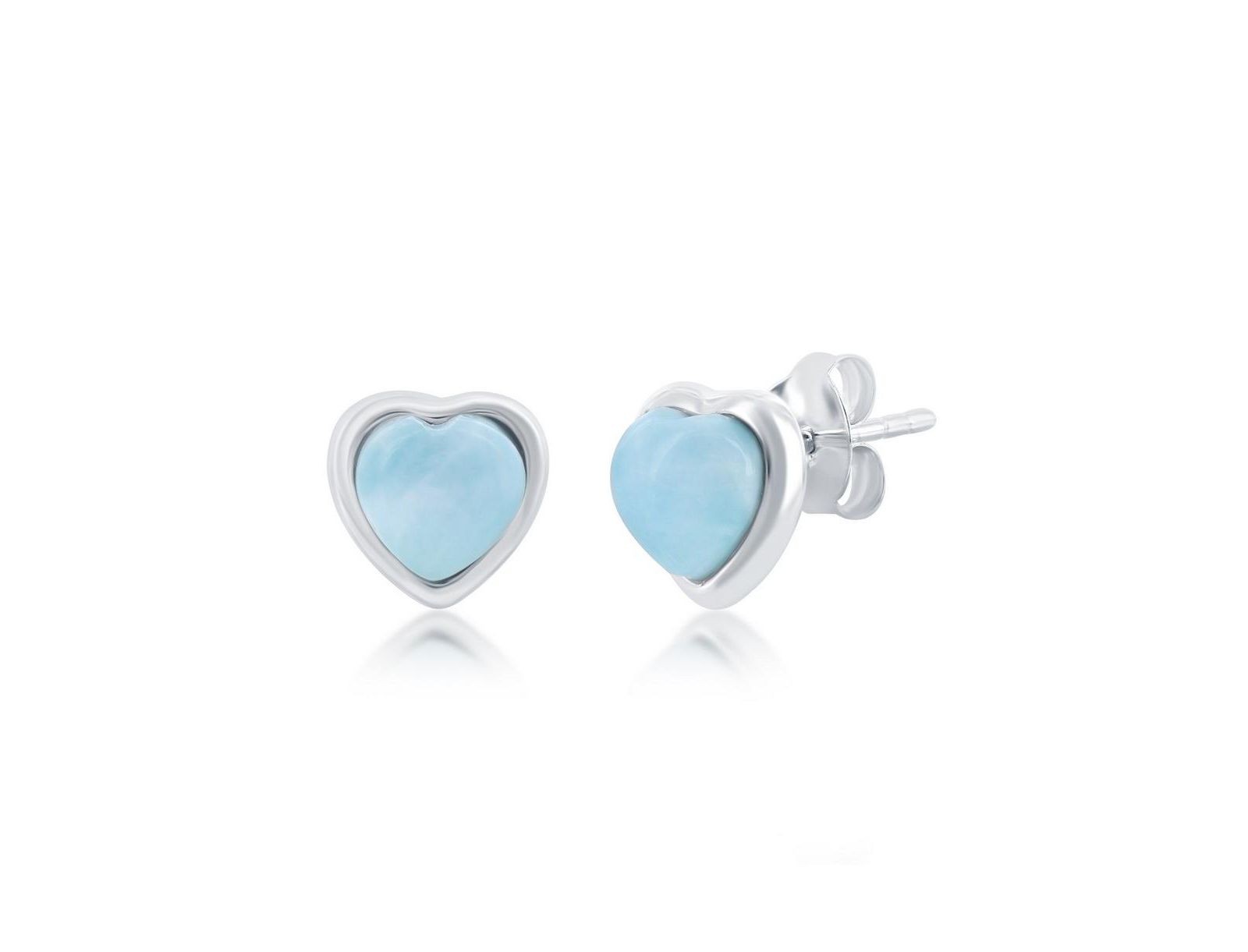 Caribbean Treasures Sterling Silver Heart Larimar Stud Earrings
