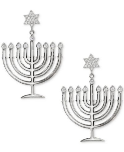 AJOA Gold-Tone Cubic Zirconia Polished Menorah Chandelier Drop Earrings