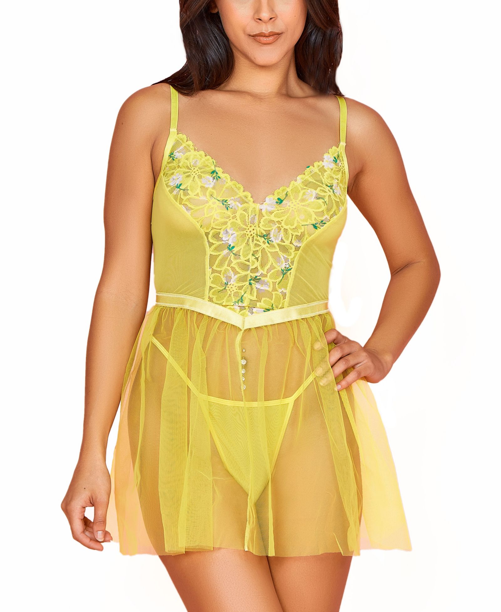 Комплект женского белья Hauty Women’s 2-Piece Organza Babydoll с цветочным кружевом