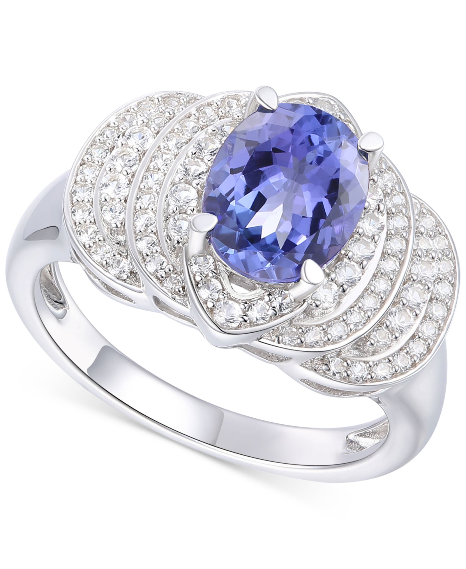 Овальное кольцо с танзанитом (1-3/4 ct. t.w.) и бриллиантом (1/2 ct. t.w.) из белого золота 14k