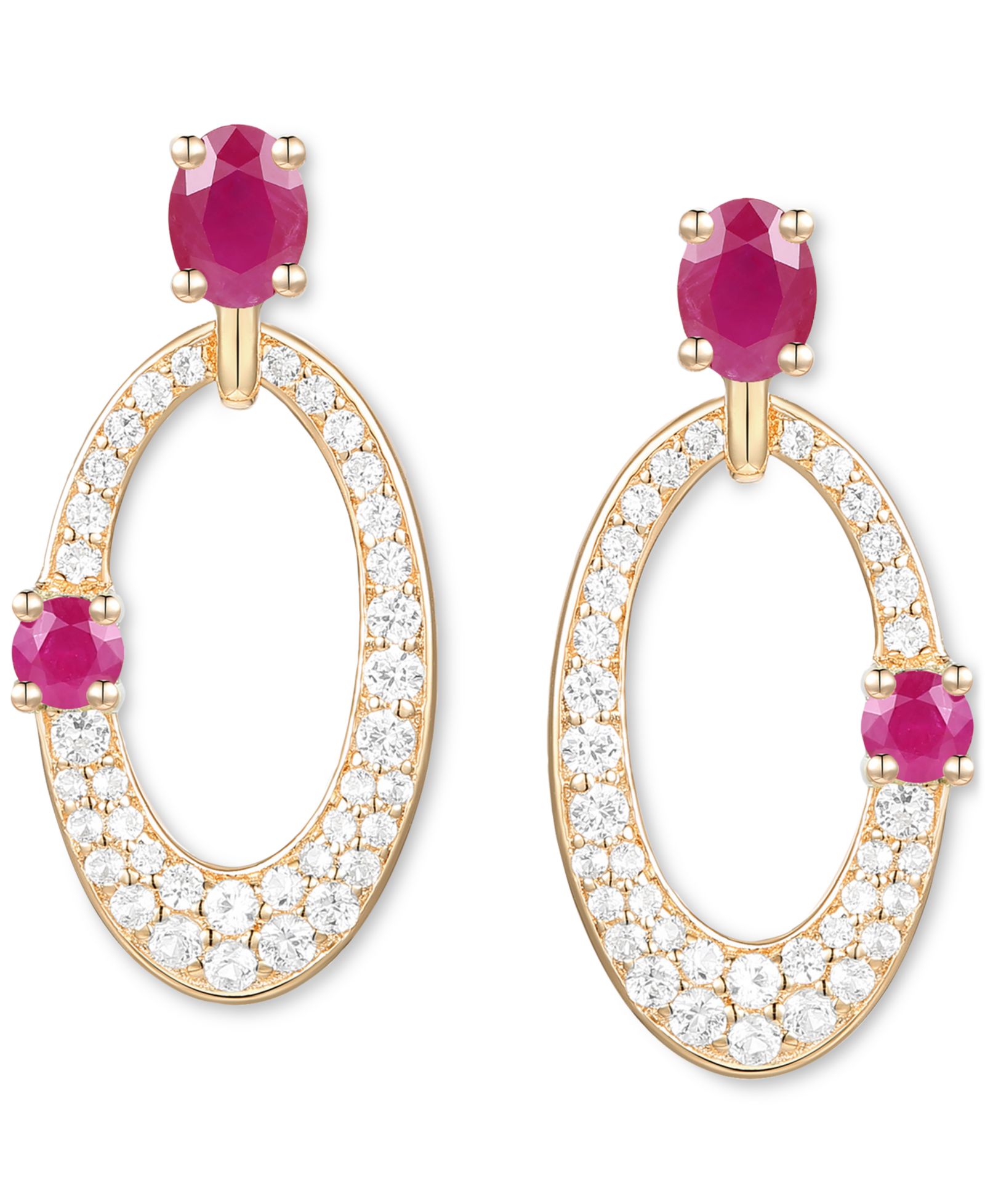 Серьги-подвески Ruby (5/8 ct. t.w.) & Diamond (1/3 ct. t.w.) Oval Doorknocker в 14k Gold