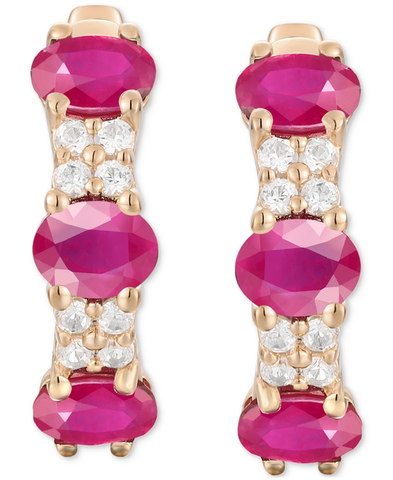 Серьги-кольца Ruby (1-1/3 ct. t.w.) & Diamond (1/6 ct. t.w.) Oval Small 14K Gold 0.5"