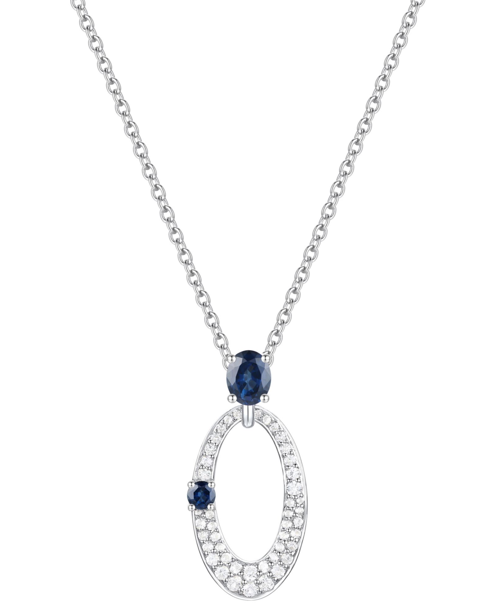 Sapphire (1/2 ct. t.w.) & Diamond (1/3 ct. t.w.) Oval 18" Pendant Necklace in 14k White Gold (Also Available in Ruby & Emerald)