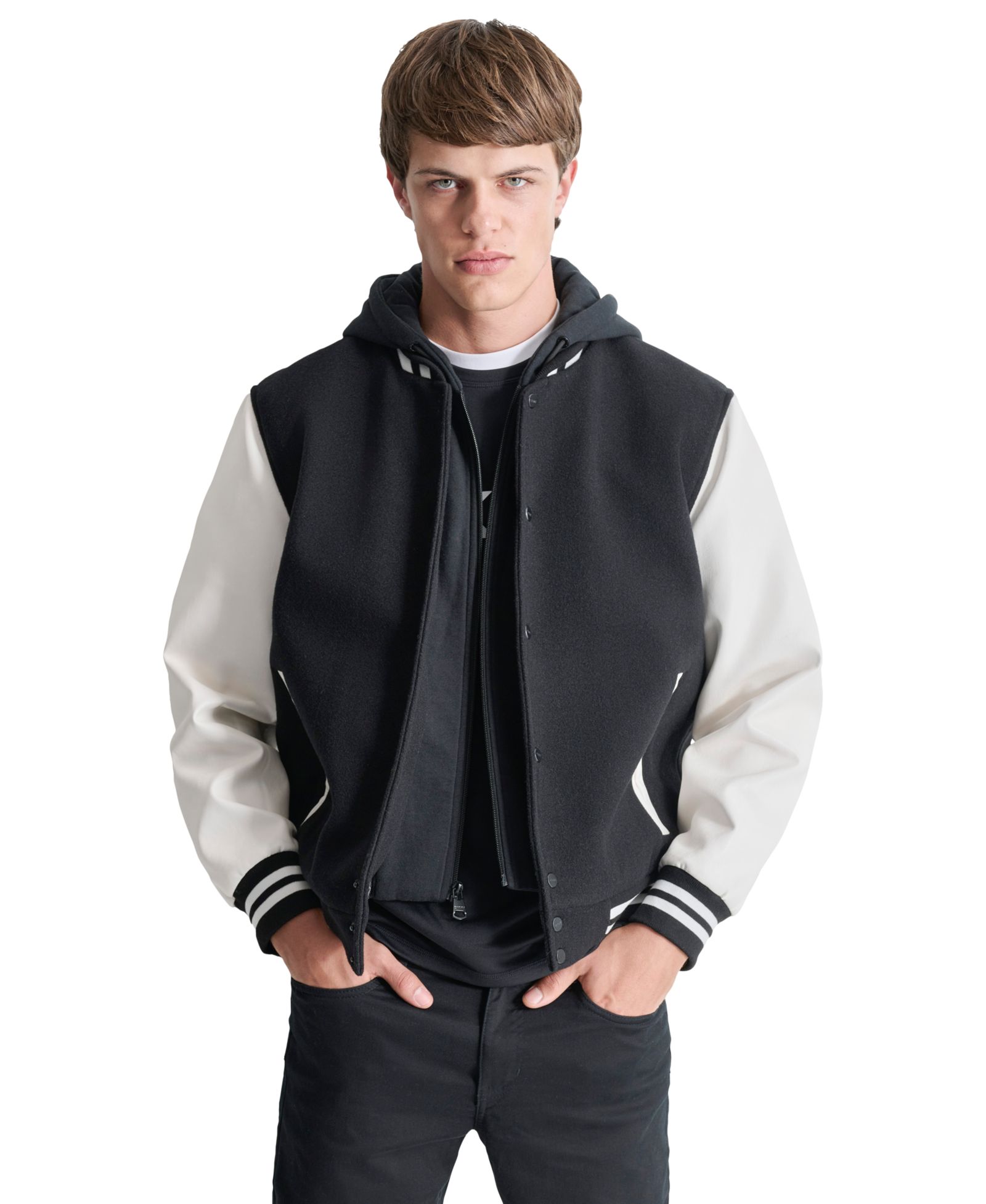 DKNY Мужской Colorblocked Removable Hood Varsity Jacket
