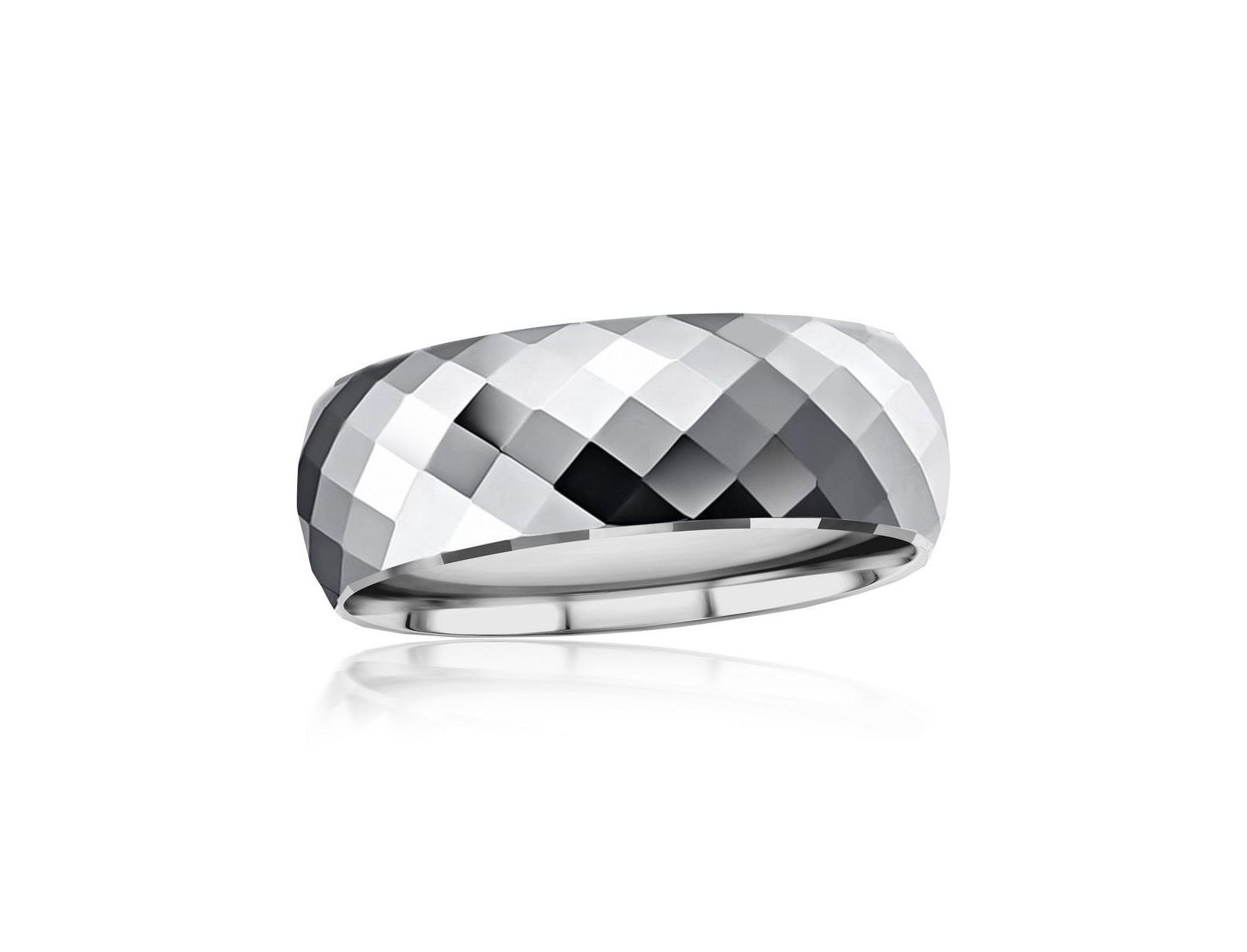 Metallo High Polished Diamond-Cut Faceted Tungsten Ring