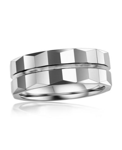 Metallo High Polished Lined Faceted Tungsten Ring