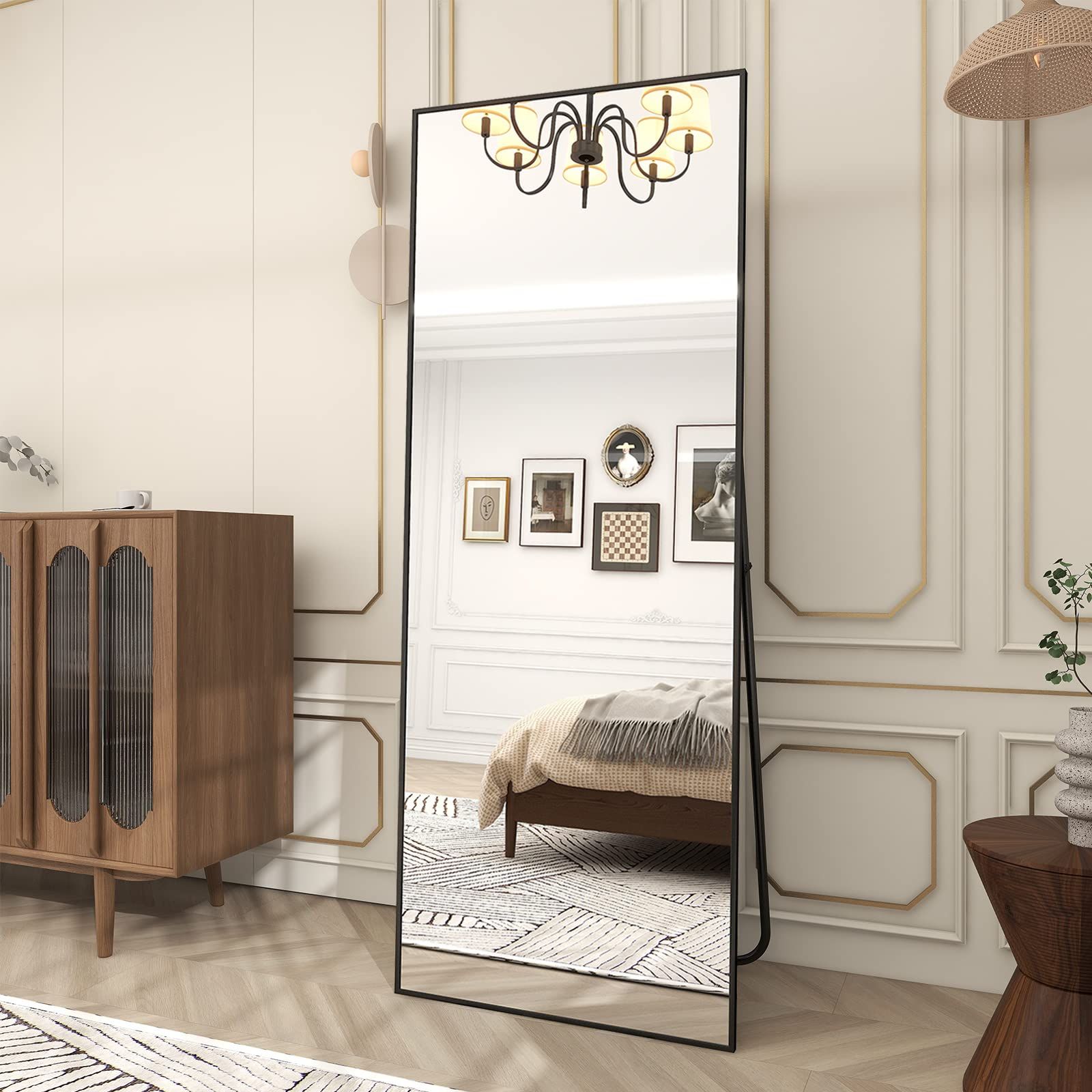 HOMLUX 64"x21" Rectangular Leaning Floor Mirror Full Length Standing Mirror Bathroom,Black