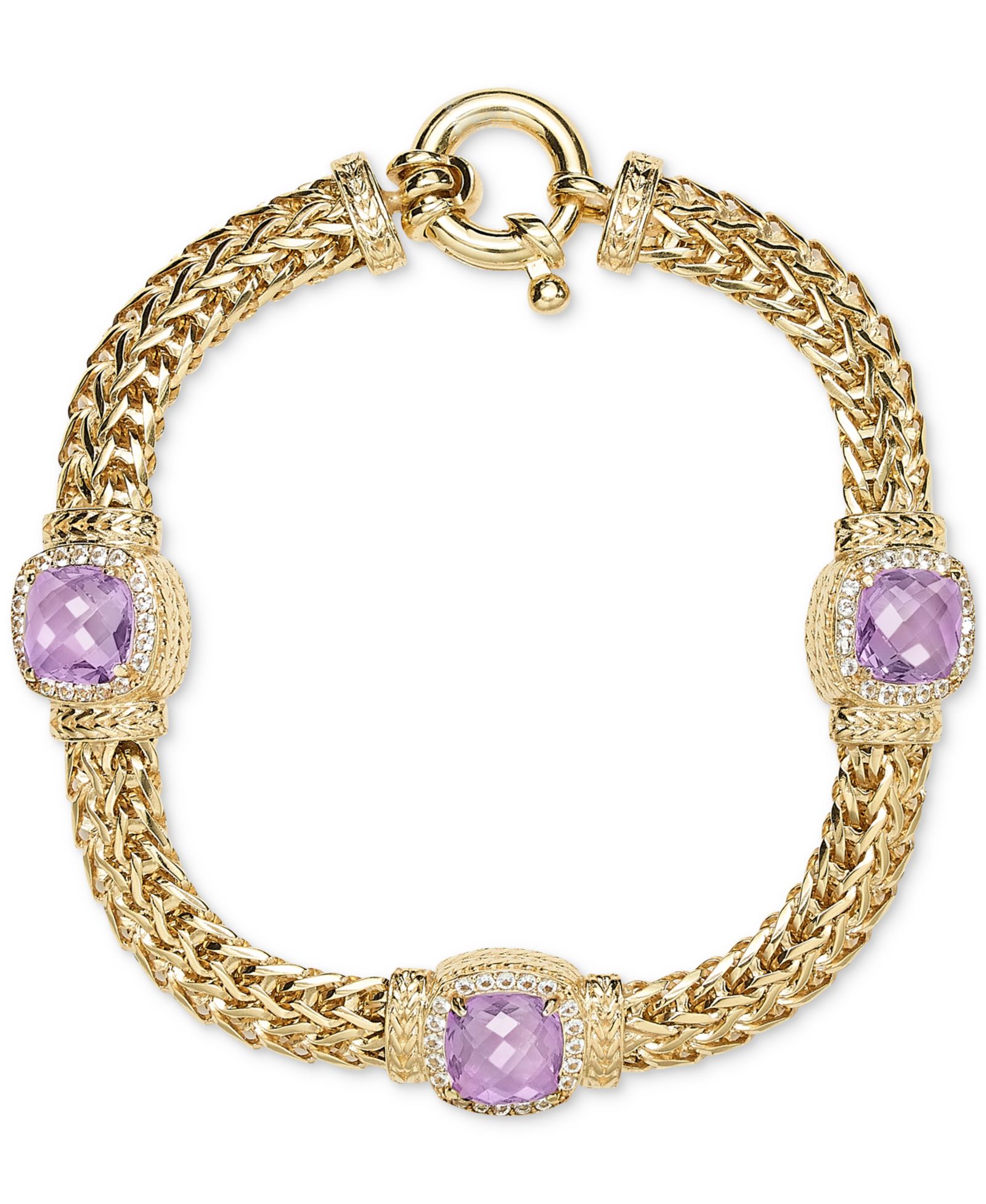 Macy's Браслет с аметистом (4-1/2 ct. t.w.) и белым топазом (7/8 ct. t.w.) из позолоченного стерлингового серебра