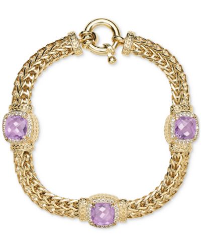Amethyst (4-1/2 ct. t.w.) & White Topaz (7/8 ct. t.w.) Woven Link Bracelet in 14k Gold-Plated Sterling Silver (Also in Sky Blue Topaz)